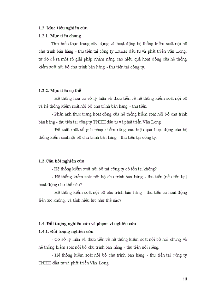 image for page Tìm hiểu hệ thống kiểm soát nội bộ chu trình bán hàng thu tiền tại công ty TNHH đầu tư phát triển Vân Long