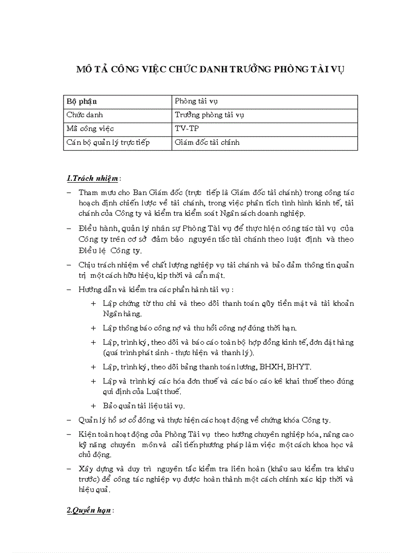 image for page Mô tả công việc chức danh trưởng phòng tài vụ