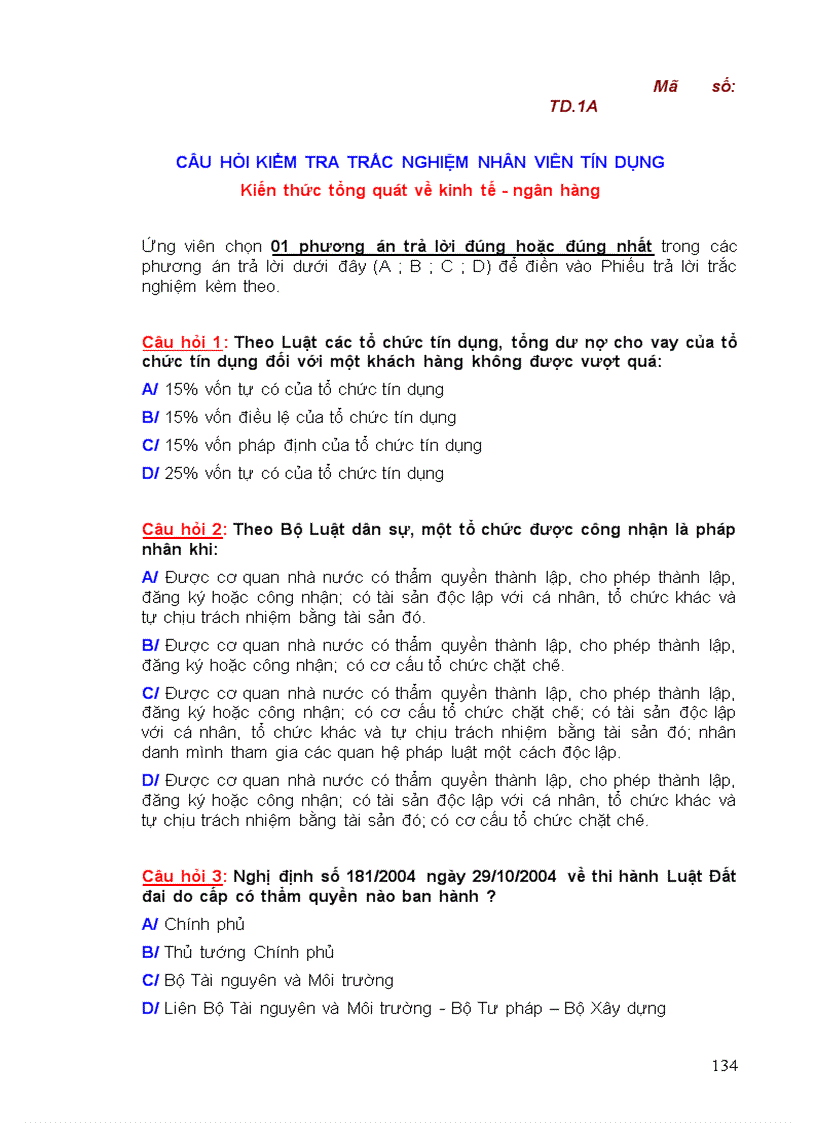 image for page Một số đề thi và các dạng câu hỏi vào các ngân hàng