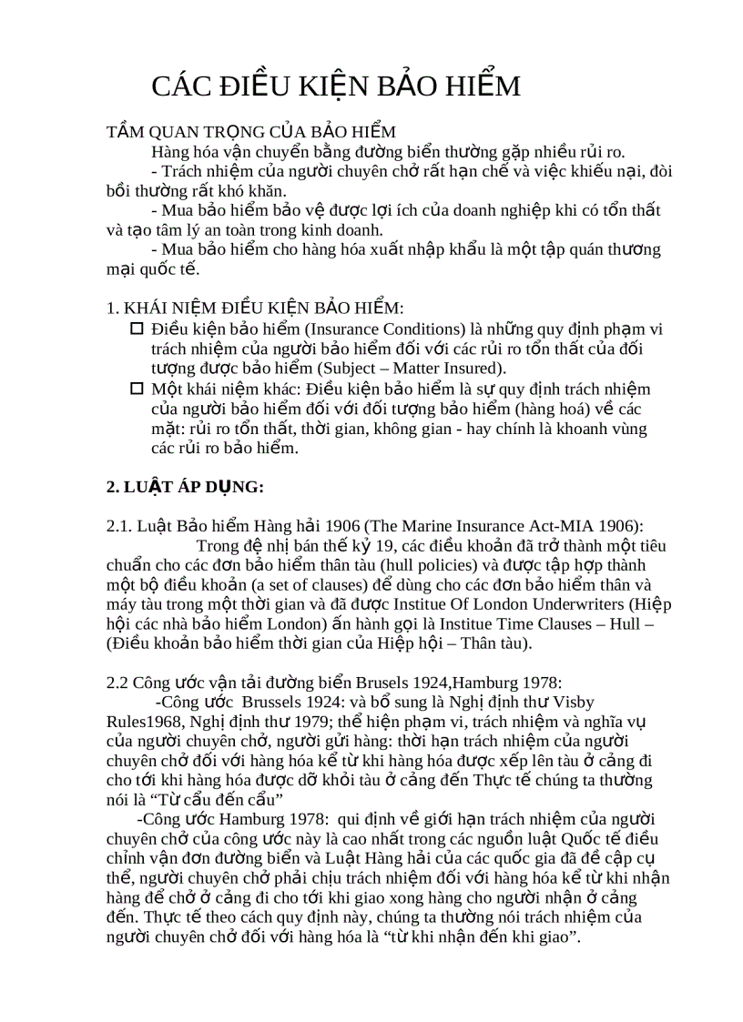 image for page Các điều kiện bảo hiểm