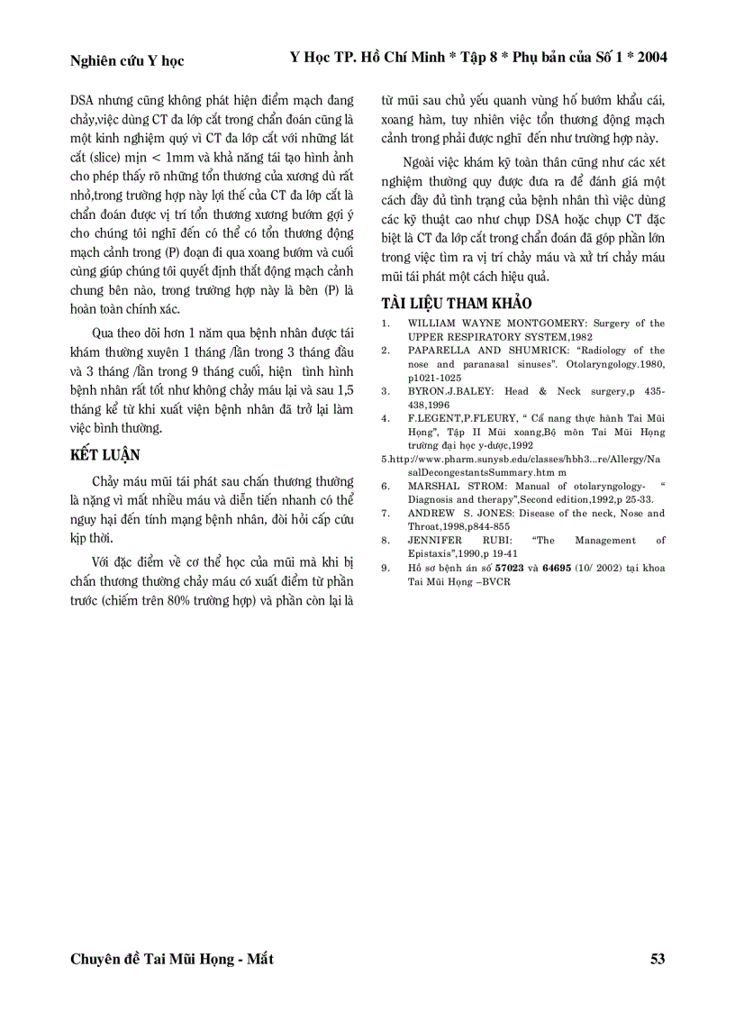 image for page Nhân một trường hợp chảy máu mũi ồ ạt nhiều lần sau chấn thương mặt