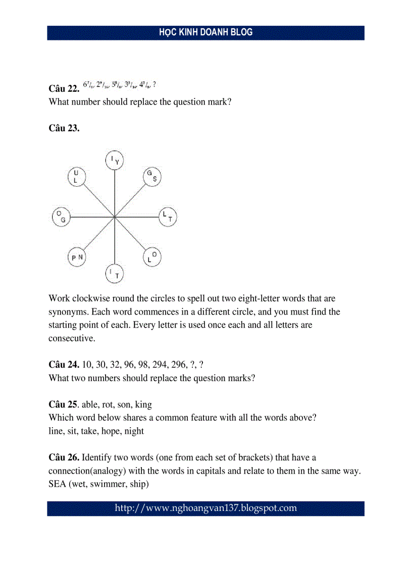 image for page Đề thi IQ tiếng anh vào các ngân hàng