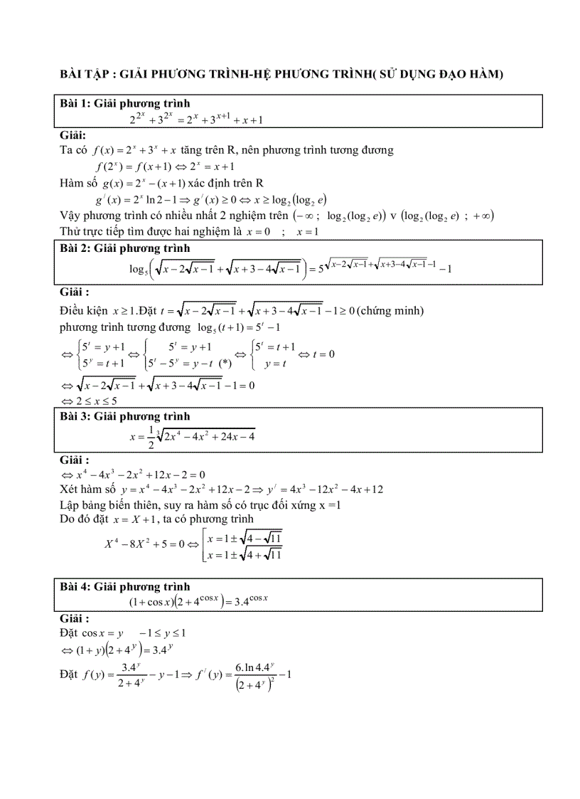 image for page Bài tập Giải phương trình hệ phương trình sử dụng đạo hàm