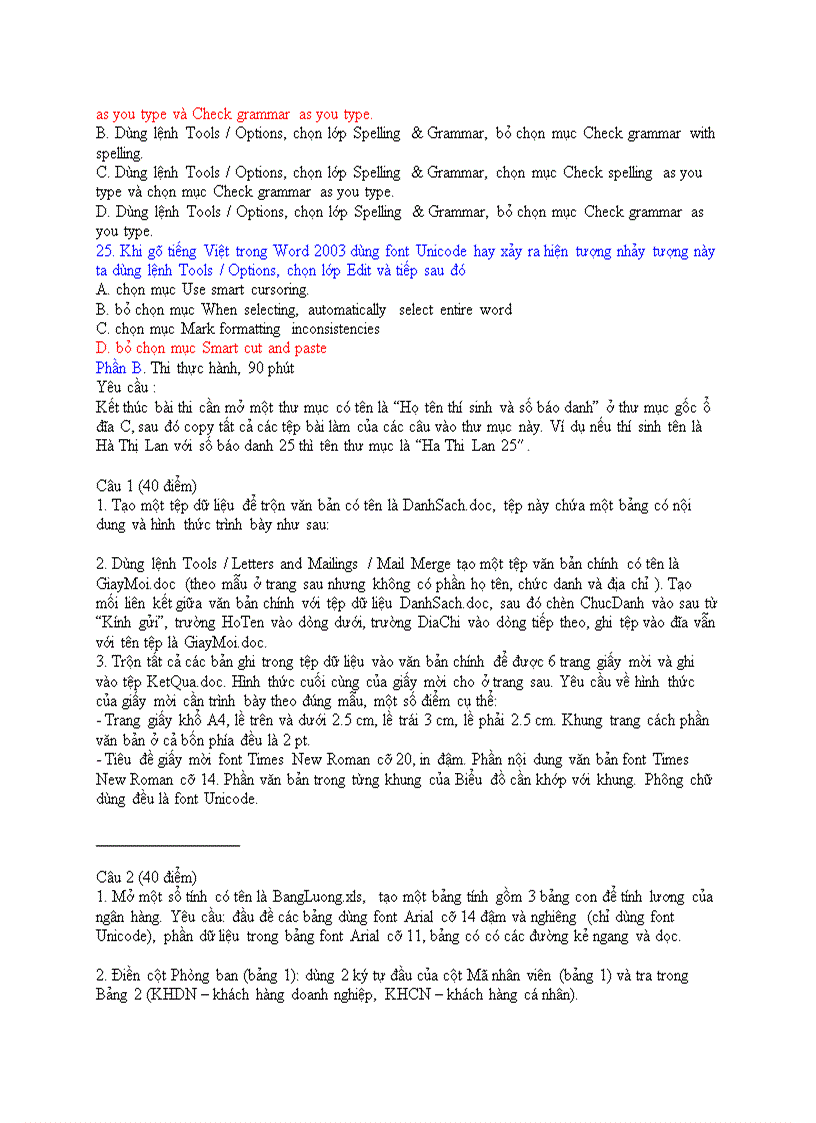 image for page Đề thi tin học tuyển dụng Agribank