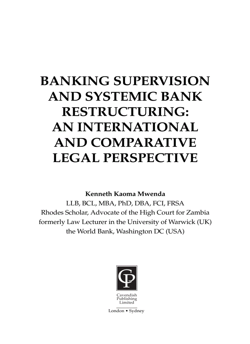 image for page Banking supervision and systemic bank restructuring An international and comparative legal perspective