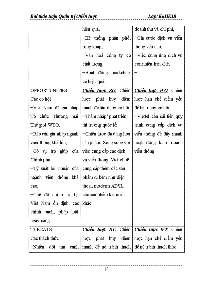 image for page Bài thảo luận Quản trị chiến lược PHIẾU PHÂN TÍCH CHIẾN LƯỢC CỦA CÔNG TY VIỄN THÔNG VIETTEL