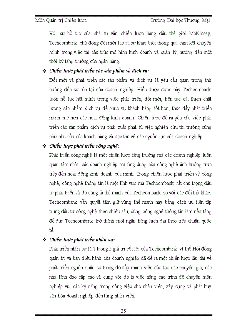 image for page Bài thảo luận Quản trị chiến lược PHIẾU PHÂN TÍCH CHIẾN LƯỢC CỦA NGÂN HÀNG TECHCOMBANK