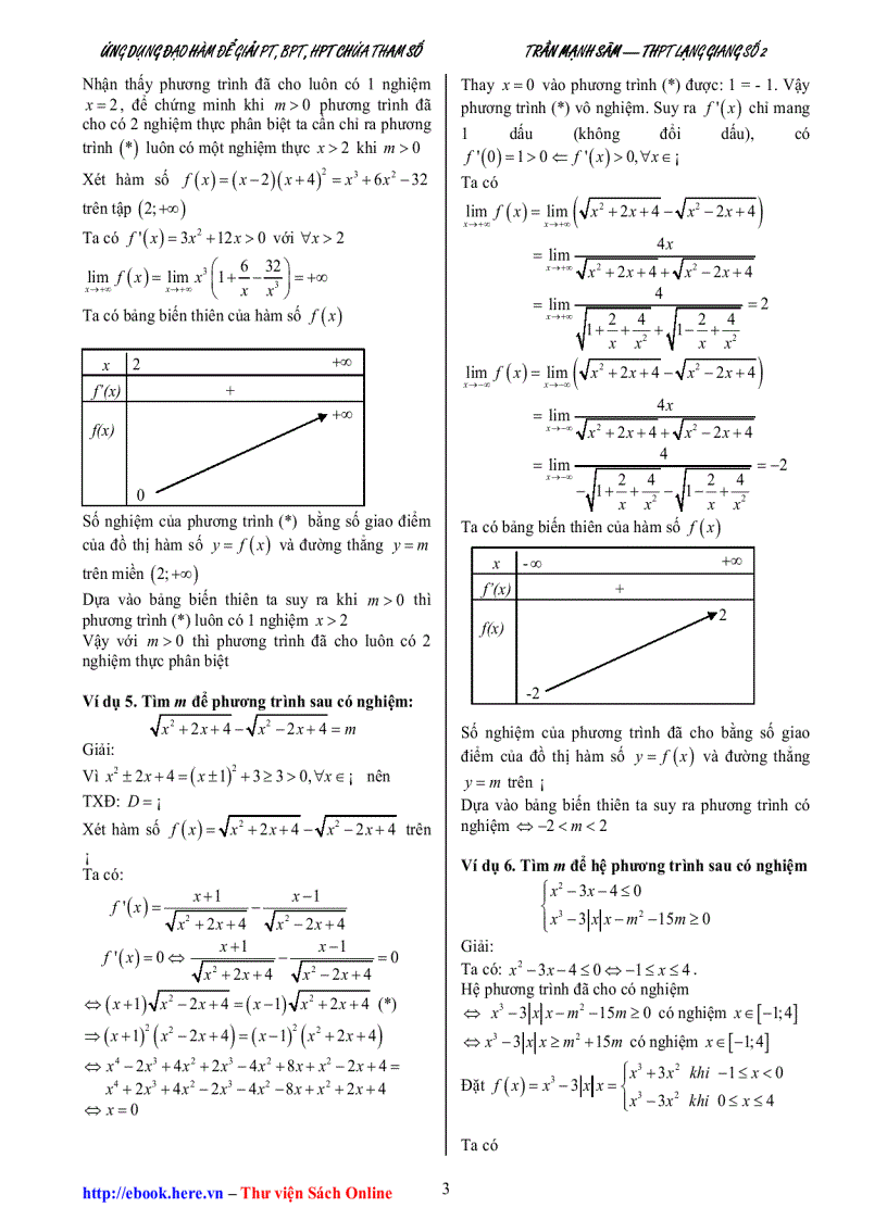 Ứng dụng đạo hàm vào giải phương trình hệ phương trình
