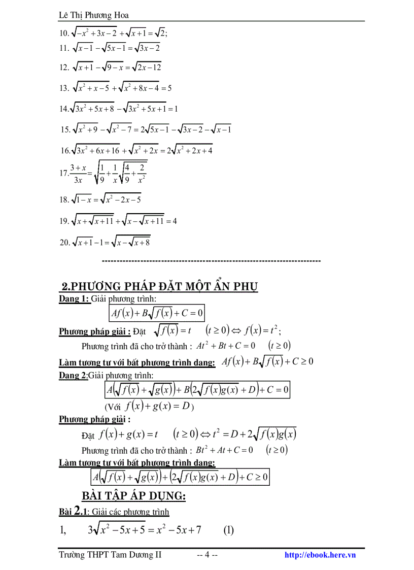 Luyện thi đại học phương trình bất phương trình vô tỷ