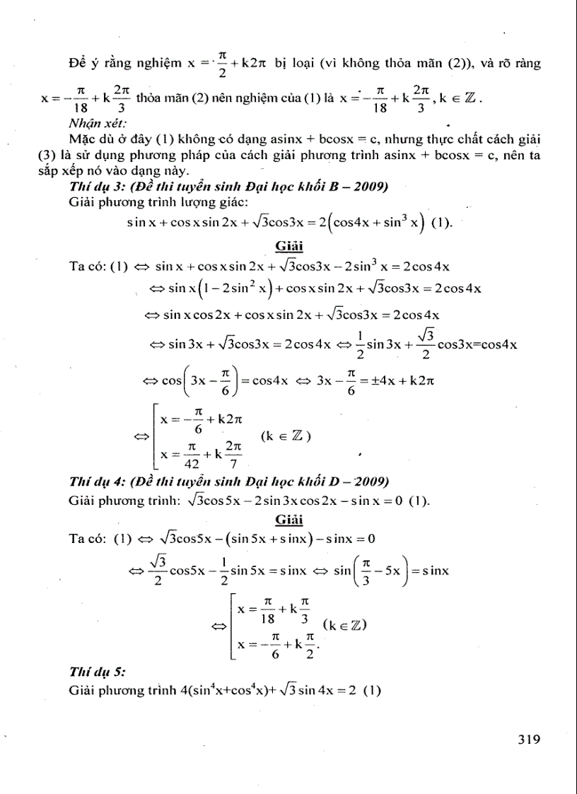 Bài giảng về phương trình bất phương trình lượng giác ôn thi đại học môn toán