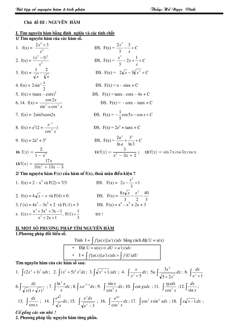 image for page Bài tập nguyên hàm tích phân