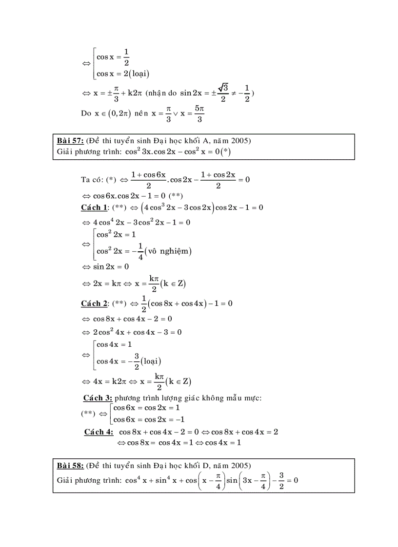 Phương trình bậc hai với các hàm số lượng giác