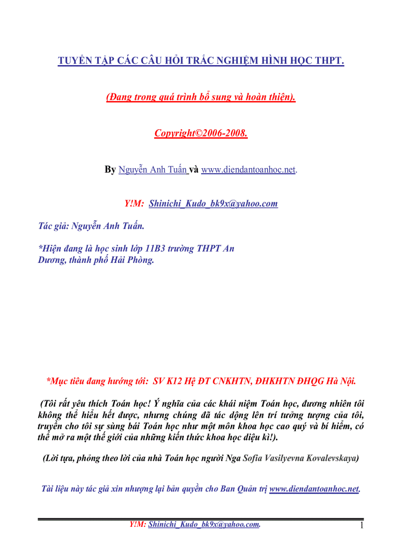 image for page Tuyển tập các câu hỏi trắc nghiệm hình học thpt