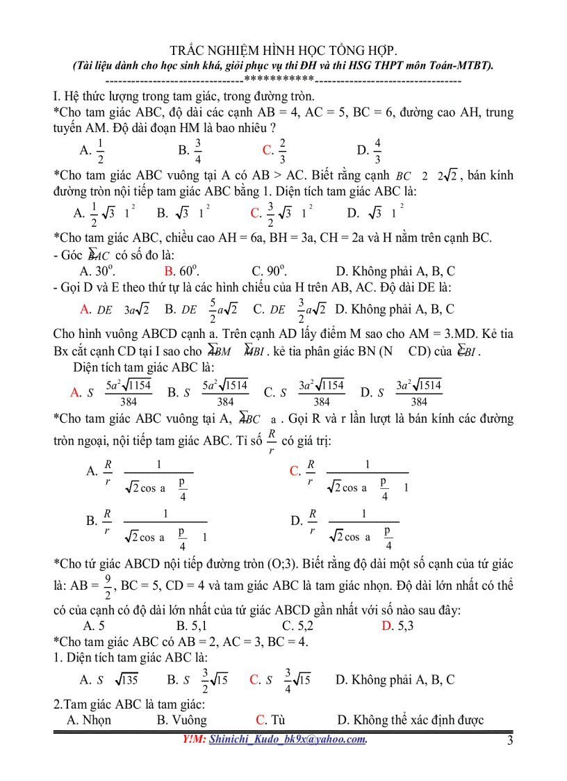 image for page Tuyển tập các câu hỏi trắc nghiệm hình học thpt