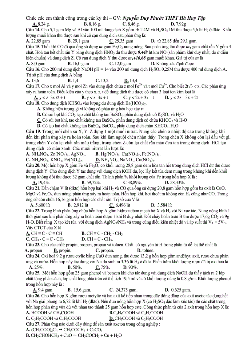 image for page ĐỀ THI THỬ ĐẠI HỌC NĂM 2009 Môn thi HOÁ HỌC