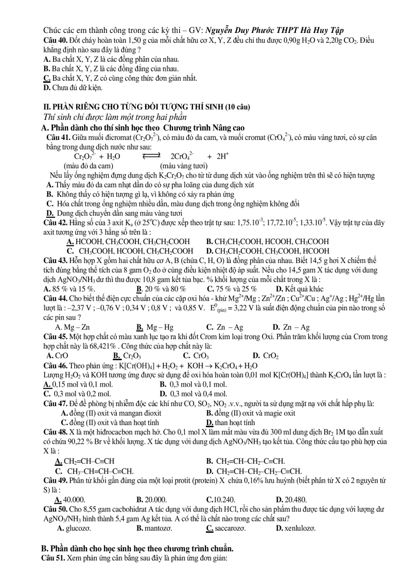 image for page ĐỀ THI THỬ ĐẠI HỌC NĂM 2009 Môn thi HOÁ HỌC