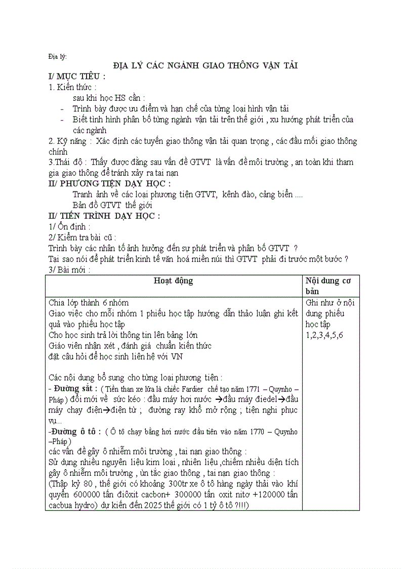 image for page Địa lý ĐỊA LÝ CÁC NGÀNH GIAO THÔNG VẬN TẢI