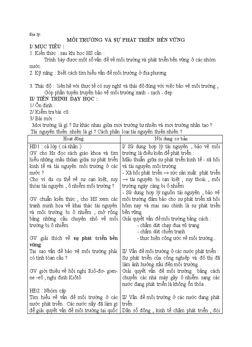 image for page Địa lý MÔI TRƯỜNG VÀ SỰ PHÁT TRIỂN BỀN VỮNG