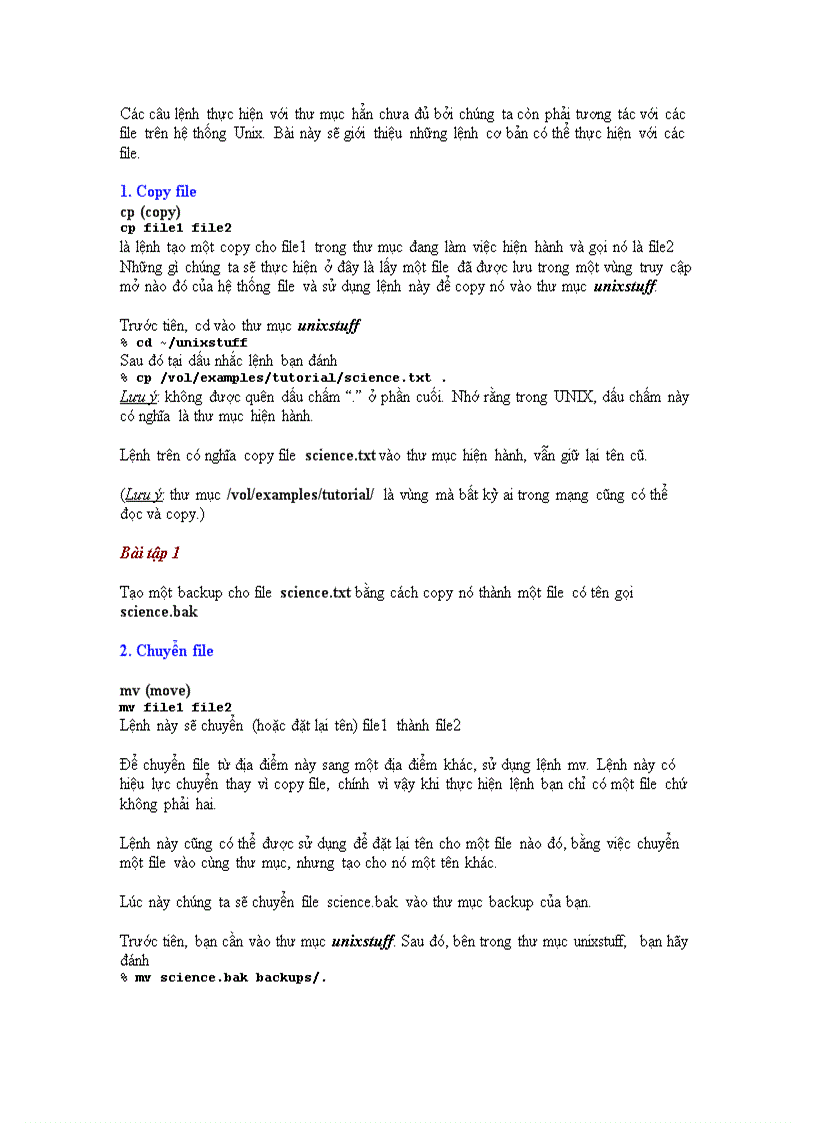 Hướng dẫn về Unix Các lệnh với file