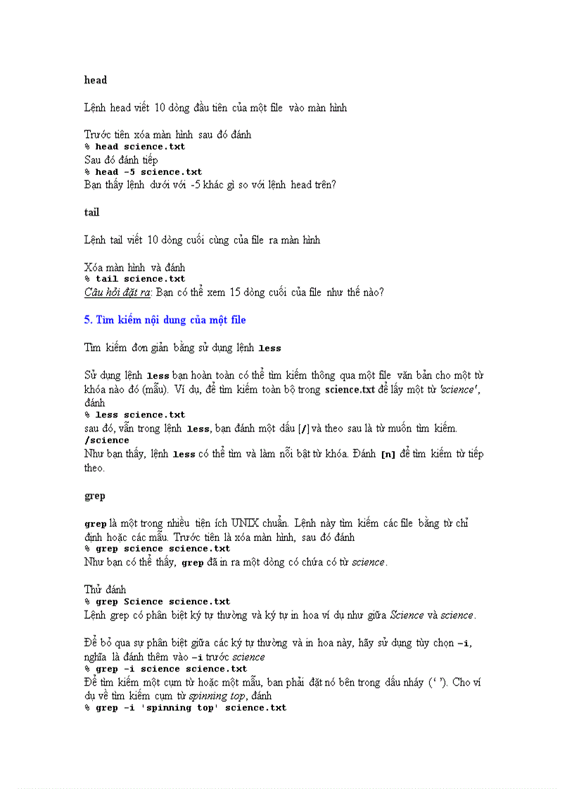 Hướng dẫn về Unix Các lệnh với file