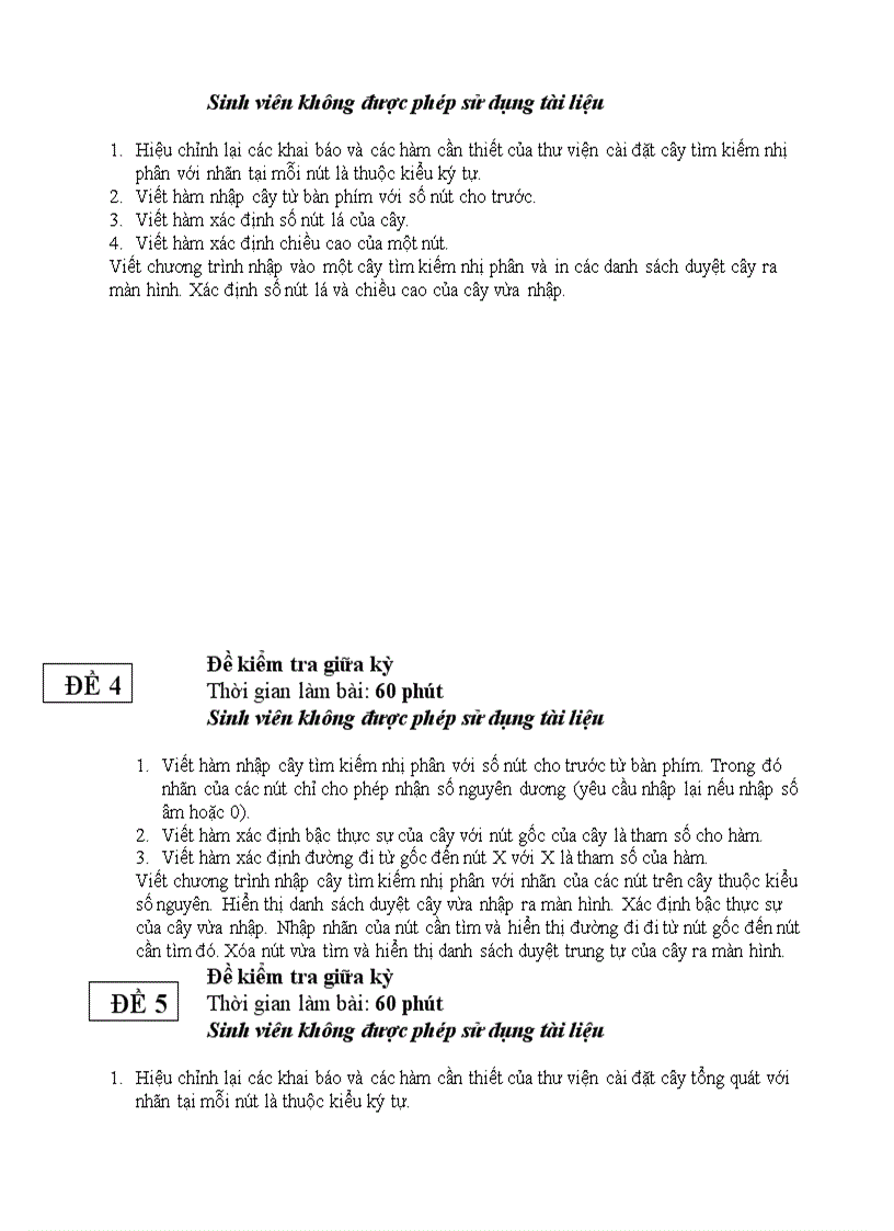 image for page Một số đề thi thực hành môn cấu trúc dữ liệu