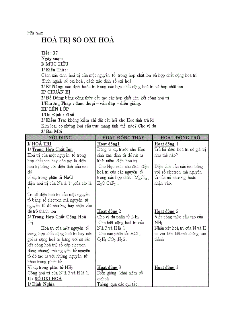image for page Hóa học HOÁ TRỊ SỐ OXI HOÁ