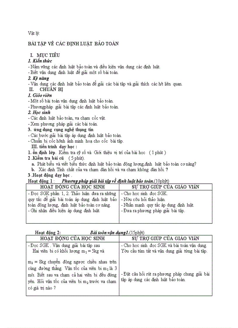 image for page Vật lý BÀI TẬP VỀ CÁC ĐỊNH LUẬT BẢO TOÀN