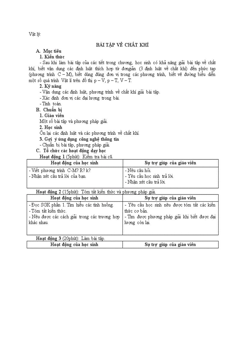 image for page Vật lý BÀI TẬP VỀ CHẤT KHÍ