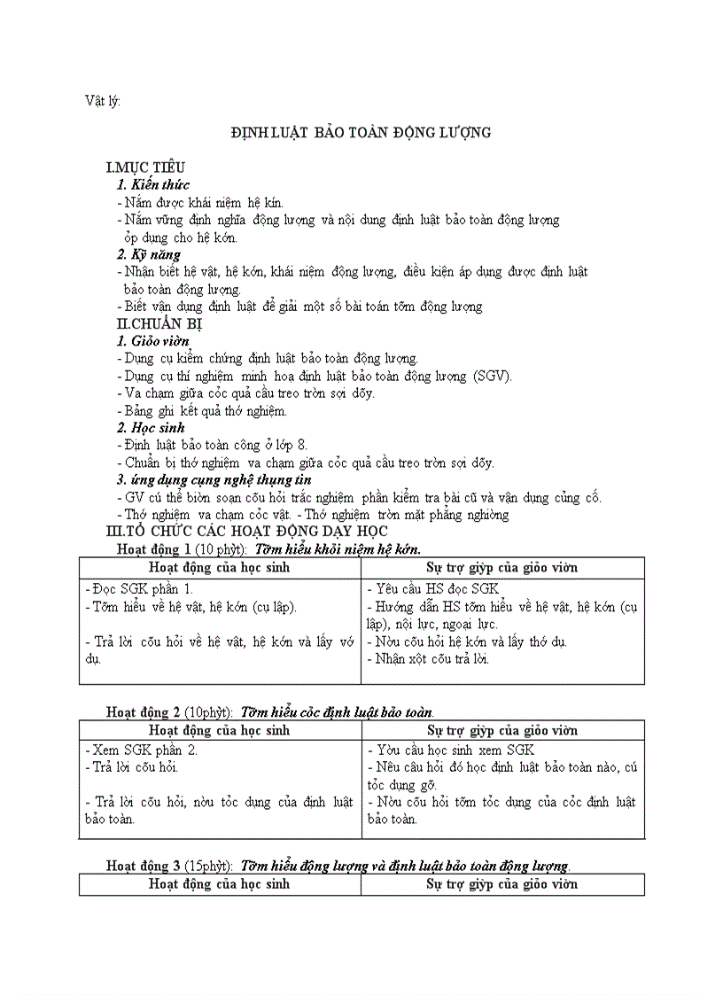 image for page Vật lý ĐỊNH LUẬT BẢO TOÀN ĐỘNG LƯỢNG