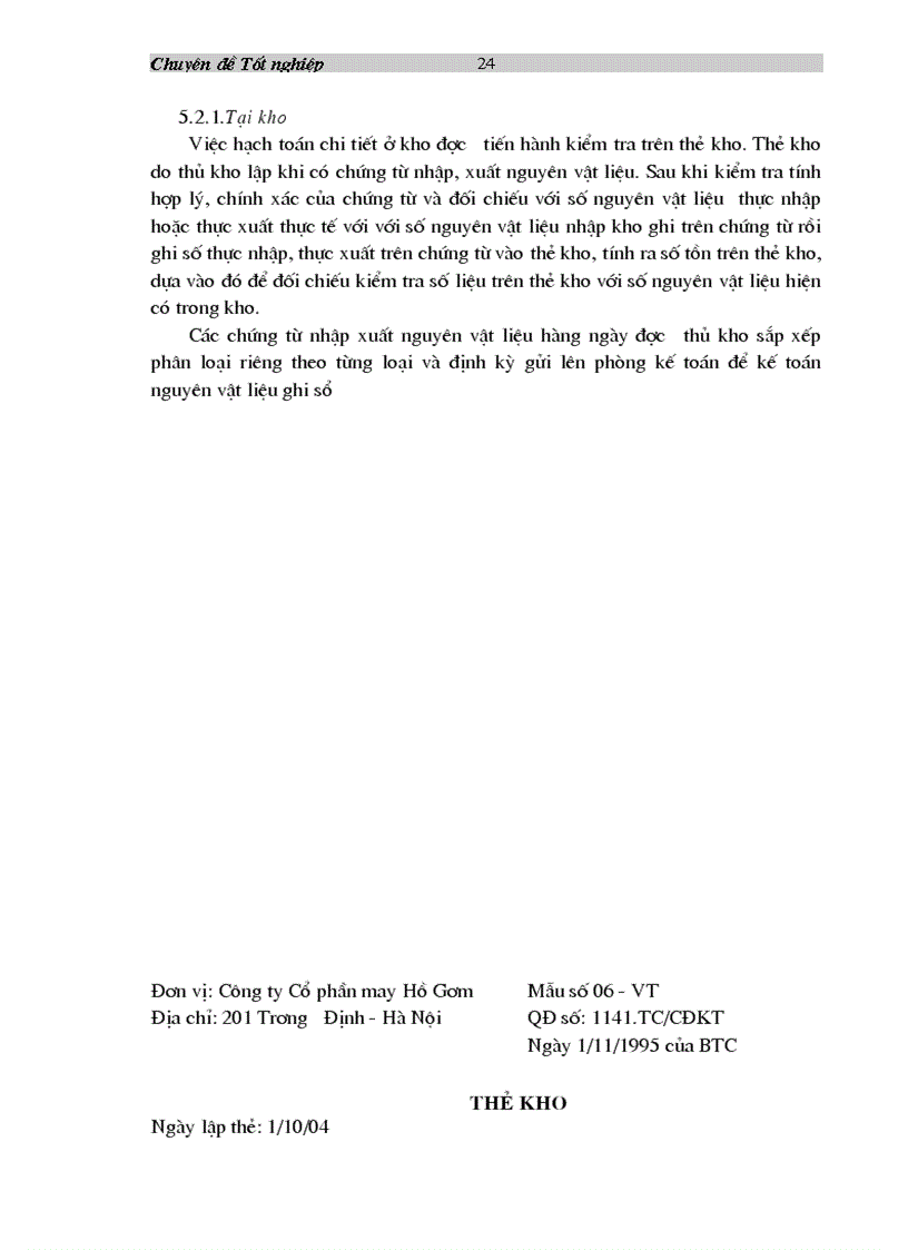 image for page Tổ chức công tác hạch toán nguyên vật liệu ở công ty Cổ phần may Hồ Gươm