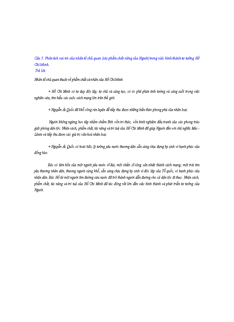 image for page Phân tích vai trò của nhân tố chủ quan các phẩm chất riêng của Người trong việc hình thành tư tưởng Hồ Chí Minh