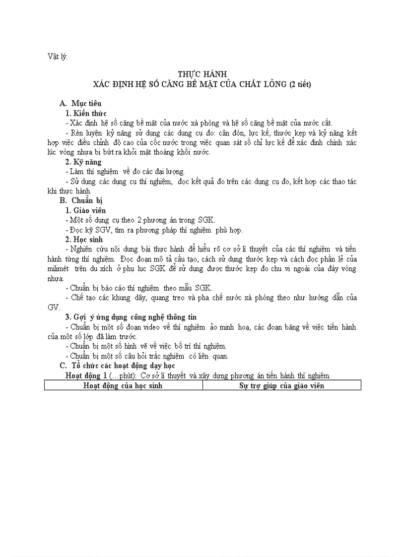 image for page Vật lý THỰC HÀNH XÁC ĐỊNH HỆ SỐ CĂNG BỀ MẶT CỦA CHẤT LỎNG