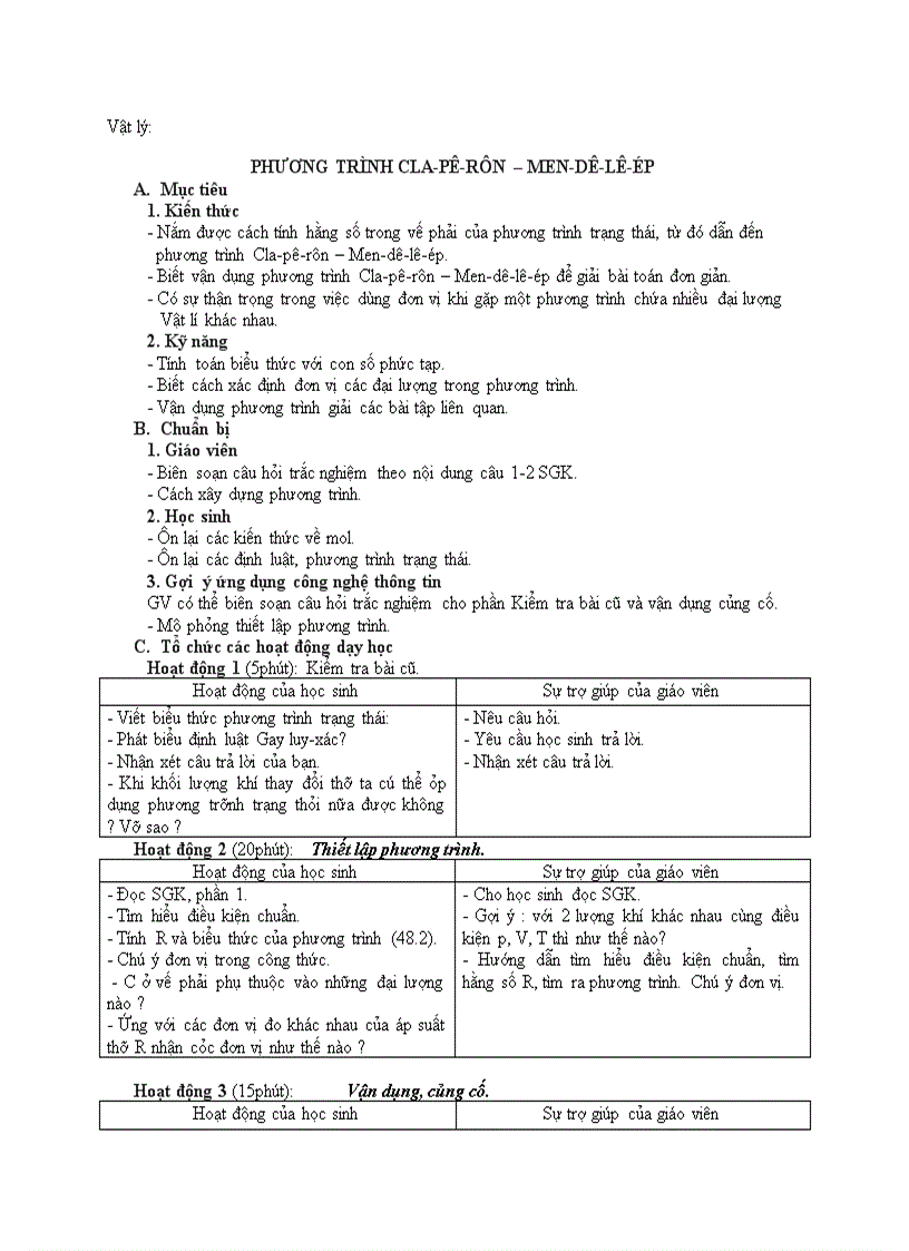 image for page Vật lý PHƯƠNG TRÌNH CLA PÊ RÔN MEN DÊ LÊ ÉP