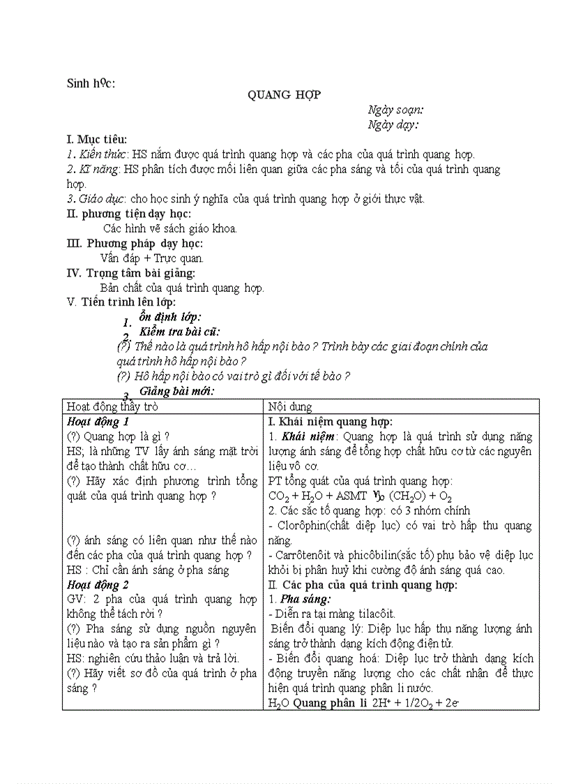 image for page Sinh học QUANG HỢP