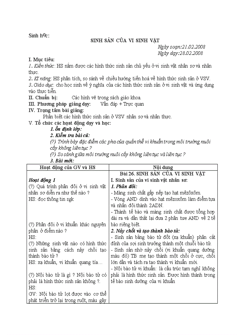 image for page Sinh học SINH SẢN CỦA VI SINH VẬT