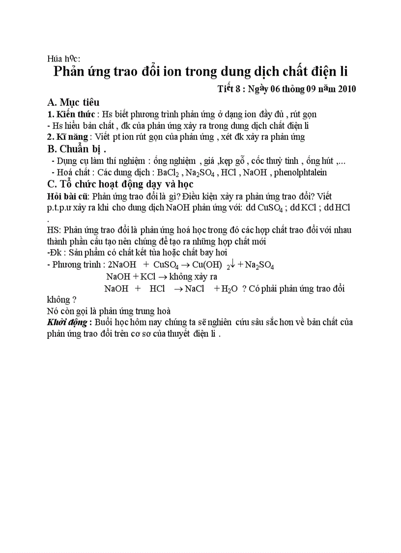 image for page Hóa học Phản ứng trao đổi ion trong dung dịch chất điện li