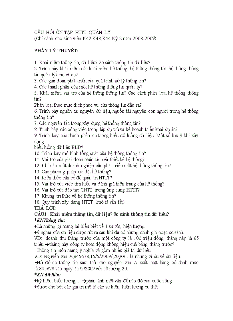 image for page Câu hỏi và đáp án môn hệ thống thông tin quản lý