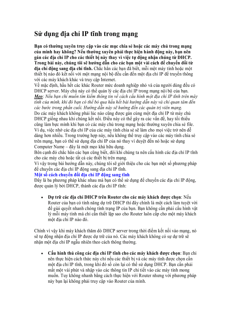 image for page Sử dụng địa chỉ IP tĩnh trong mạng