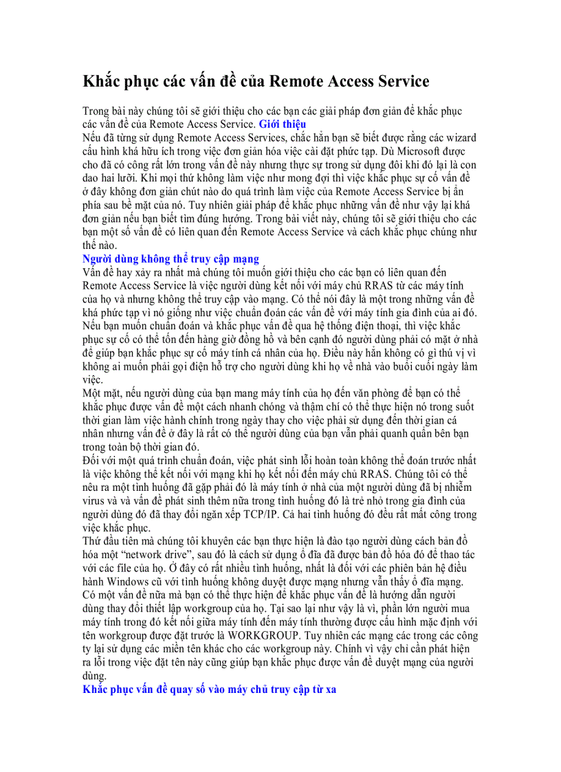 image for page Khắc phục các vấn đề của Remote Access Service