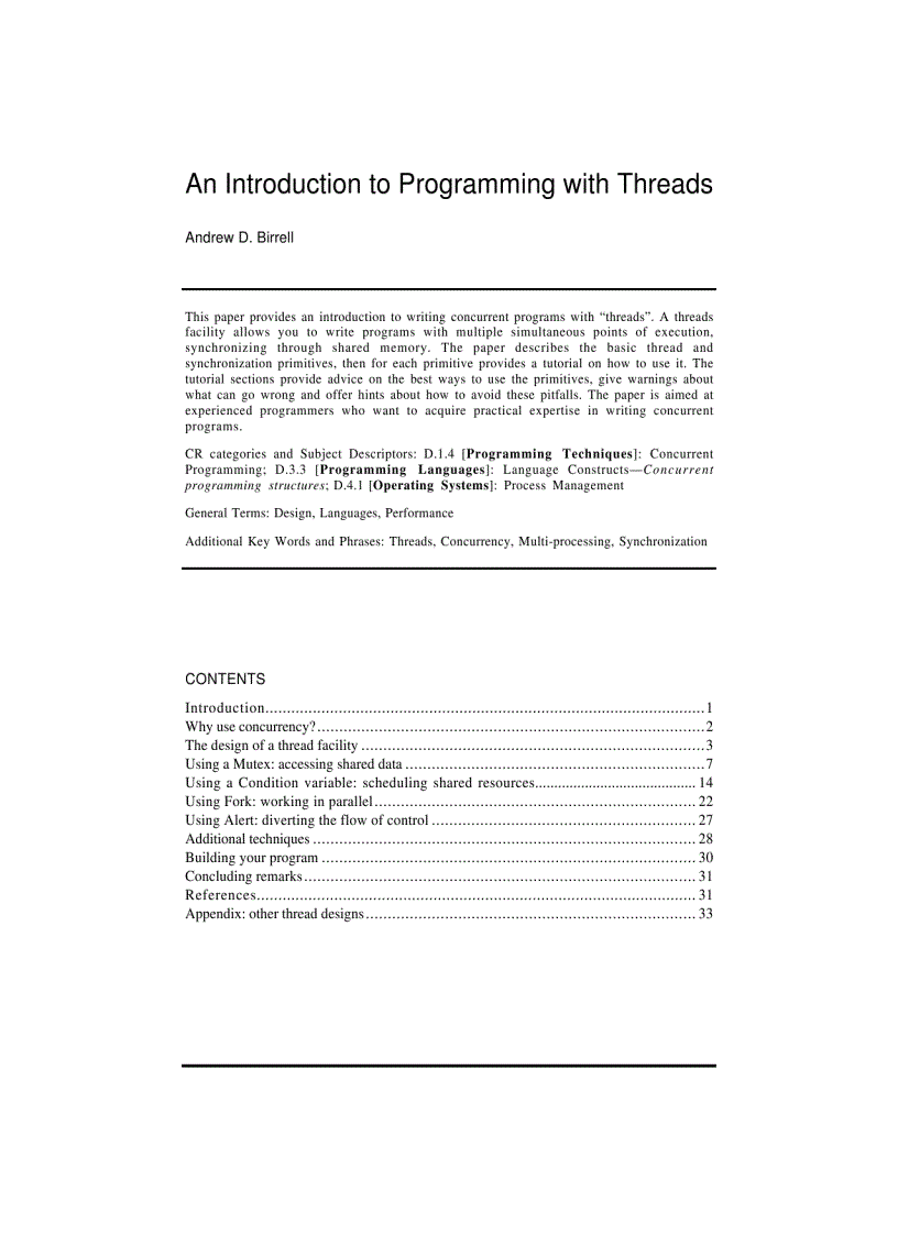 An Introduction to Programming with Threads