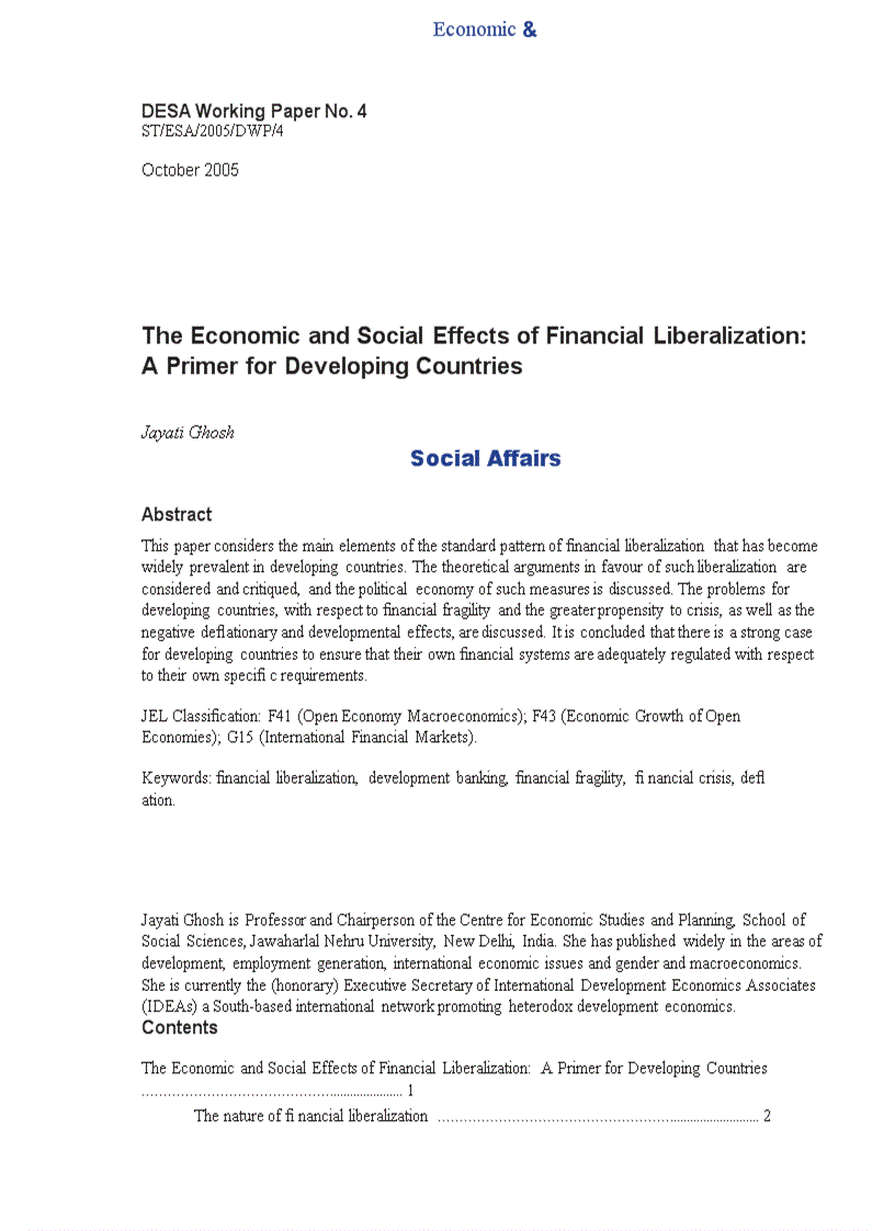 image for page The Economic and Social Effects of Financial Liberalization A Primer for Developing Countries