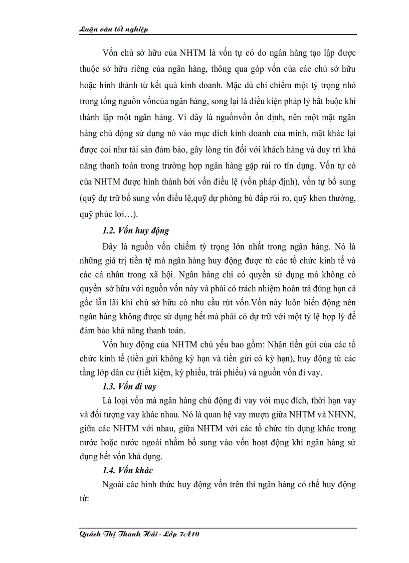 Báo cáo tốt nghiệp cơ sở lý luận về nguồn vốn kinh doanh của ngân hàng thương mại