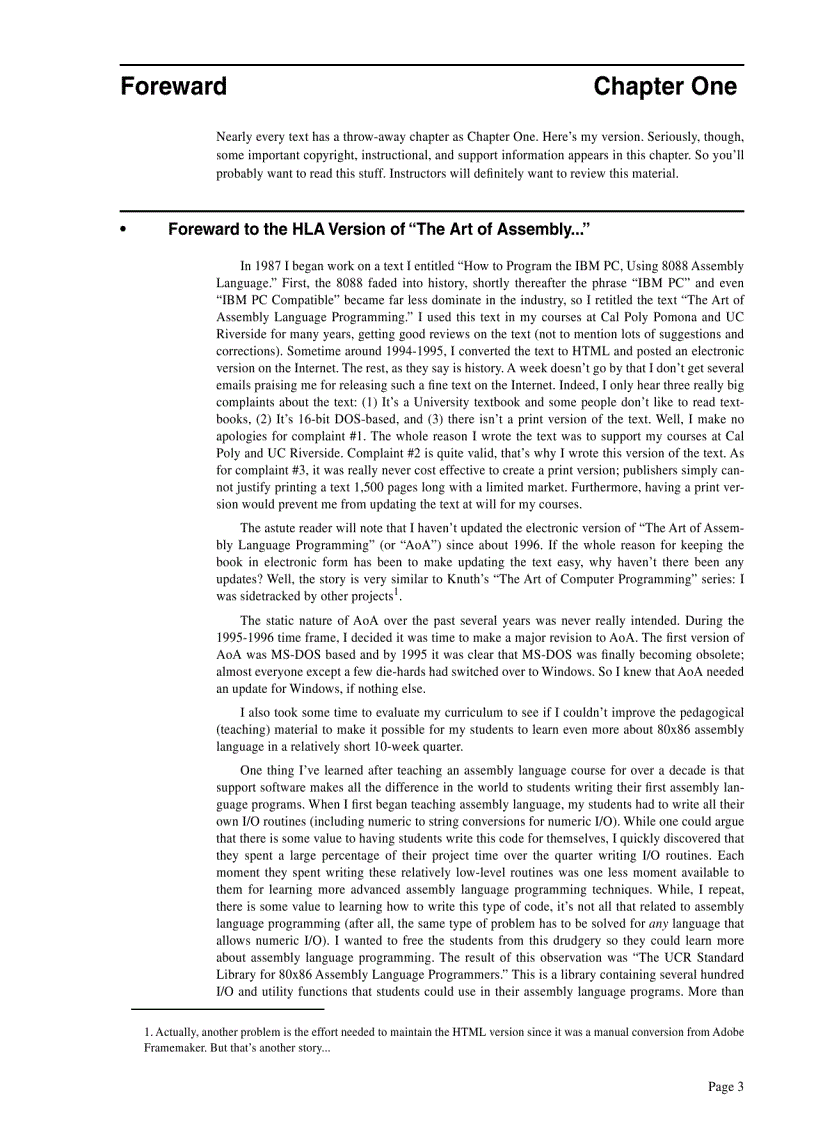 image for page The Art of Assembly Language Brief Contents