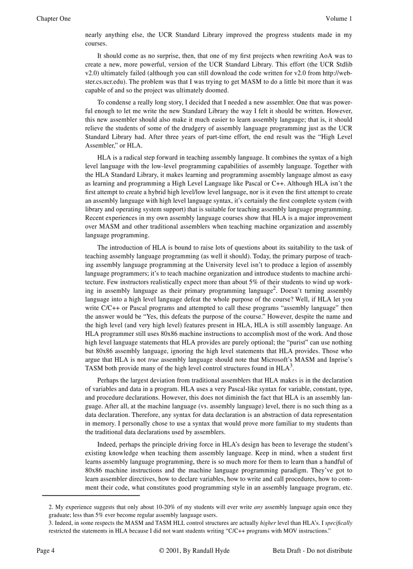 image for page The Art of Assembly Language Brief Contents