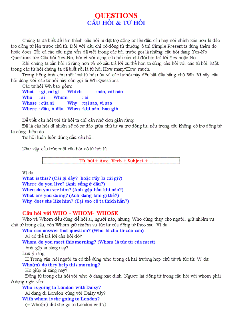 image for page Questions câu hỏi từ hỏi