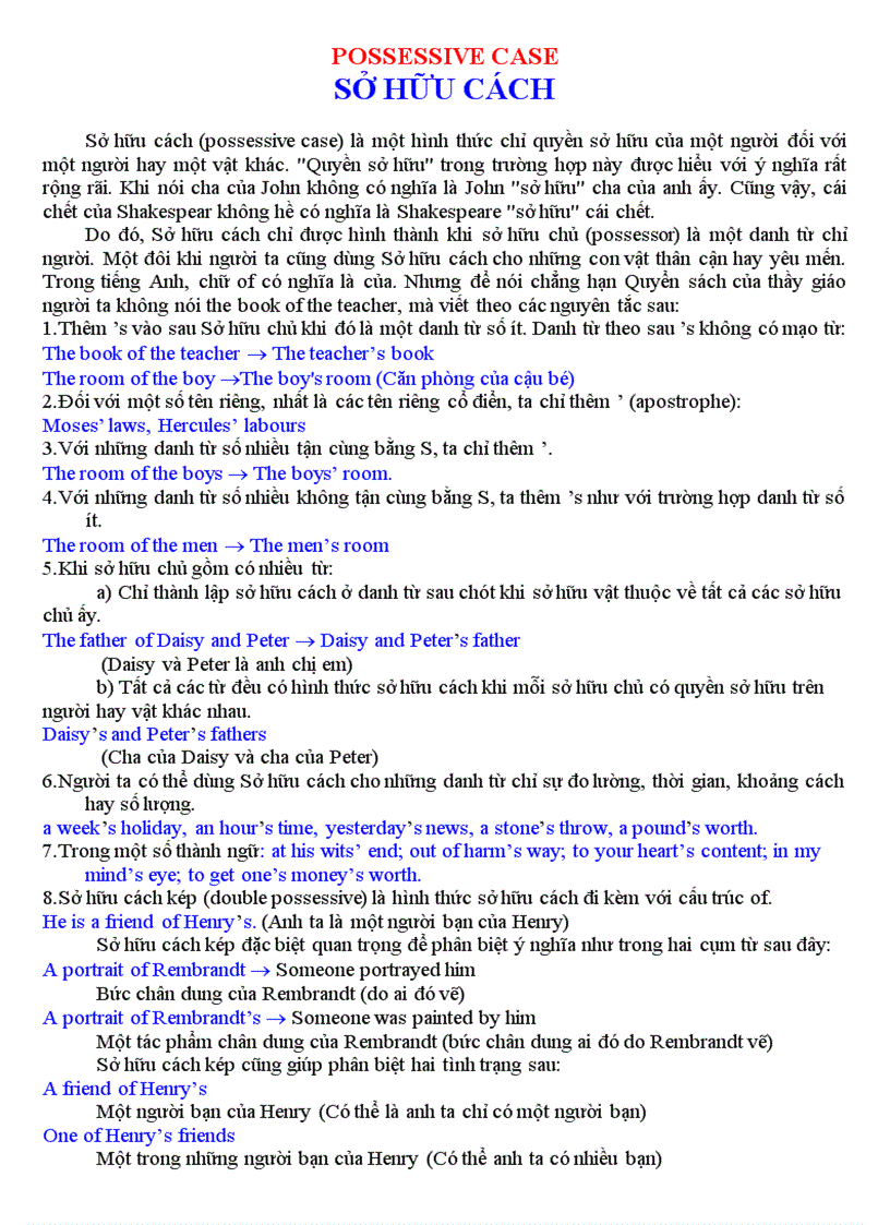 image for page Possessive case sở hữu cách