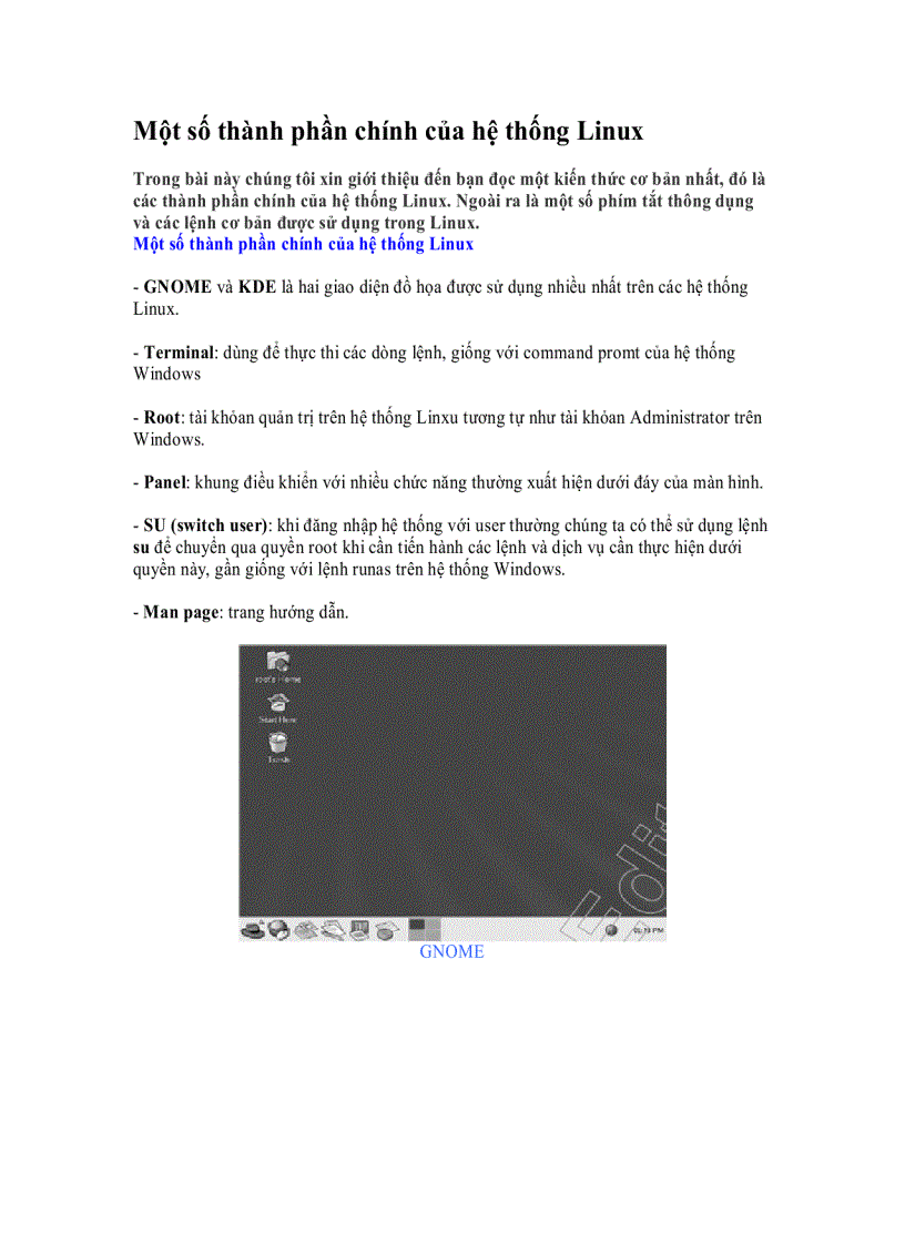 image for page Một số thành phần chính của hệ thống Linux