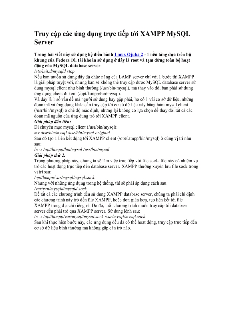 image for page Truy cập các ứng dụng trực tiếp tới XAMPP MySQL Server