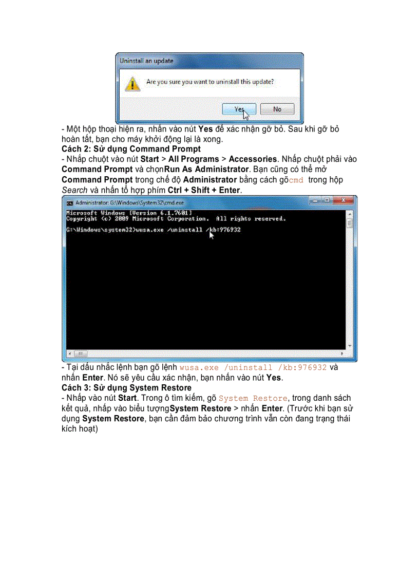 image for page Cài đặt Gỡ bỏ Service Pack 1 trên Windows 7