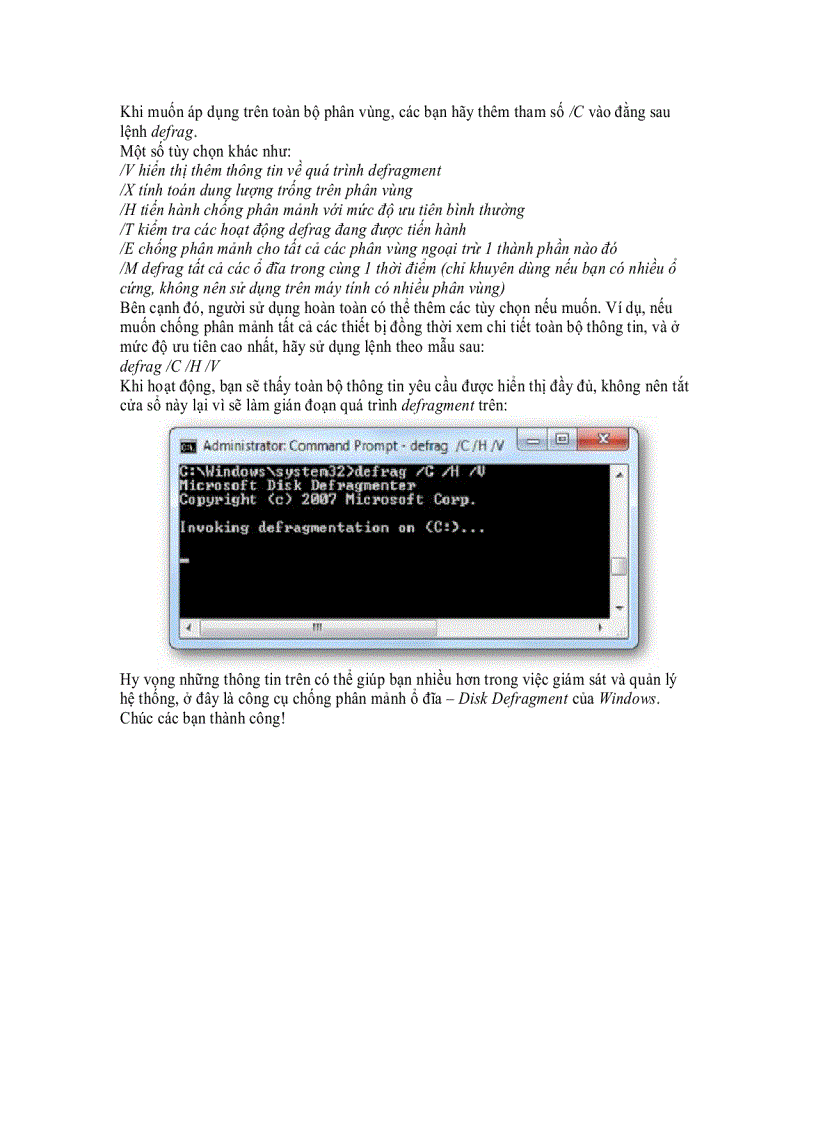 image for page Sử dụng Windows Disk Defragment qua dòng lệnh